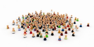 Large crowd made of small symbolic 3d figures