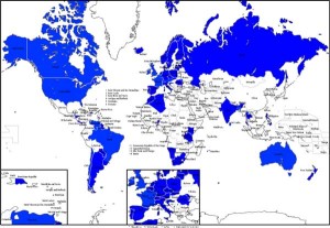 The countries marked in blue are the ones that have laws for prevention of sexual harassment