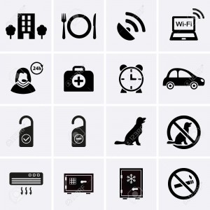 Hotel Services and Facilities Icons. Set 2. Vector