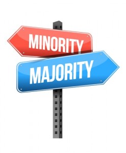 minority, majority road sign illustration design over a white background