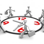 Group of businessman run and beat for time.