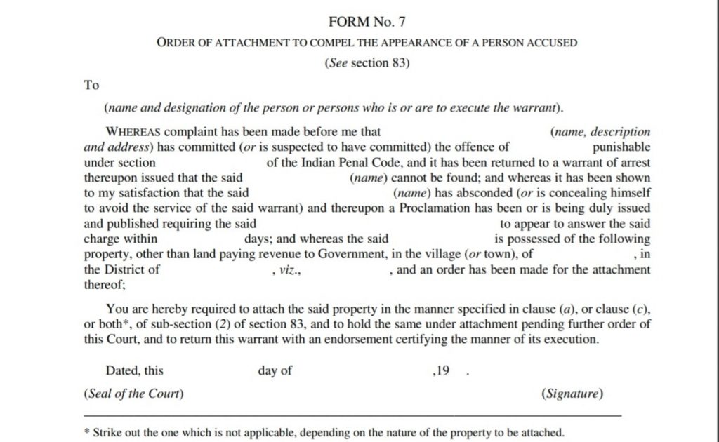 Circumstances under which proclamation and attachment can be made under