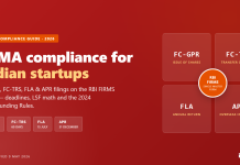 FEMA compliance for Indian startups: FC-GPR, FC-TRS, FLA, APR filing guide